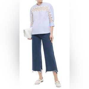 Sandro Women's Pavel Blue Lace Detail Poplin Top, Detail 1 Cotton-Poplin Top.